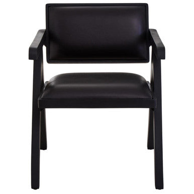 Buffalo Black Leather Chair with Angular Black Wood Frame