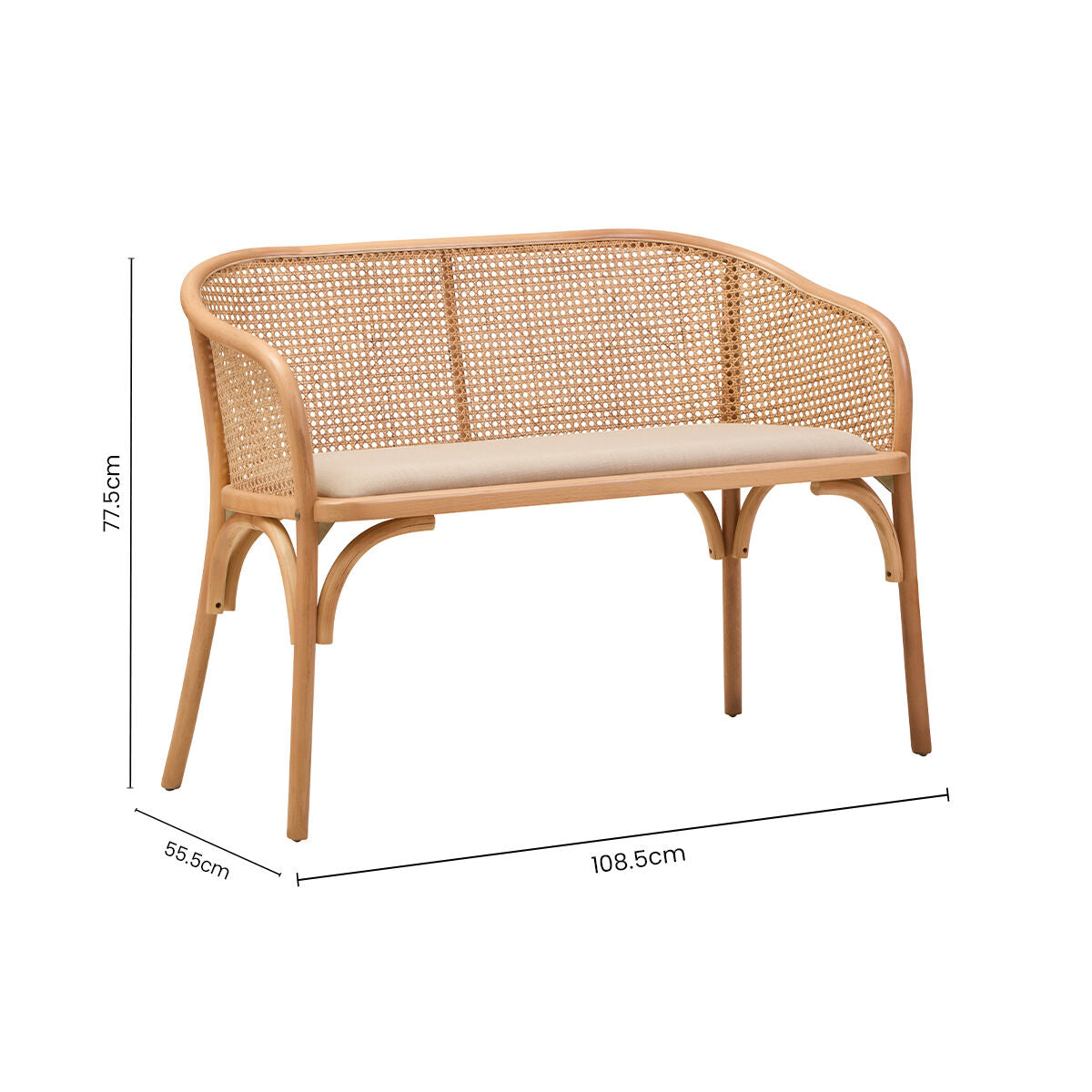 Natural Cane and Beech Wood Bench with Backrest | Cebu