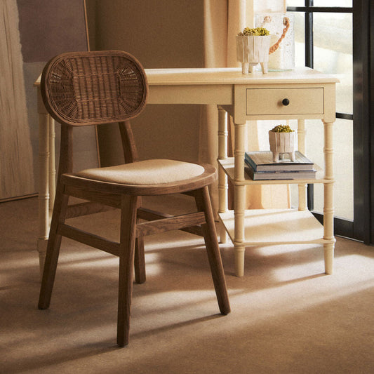 Cebu Beige Fabric and Grey Wash Elm Wood Dining Chair