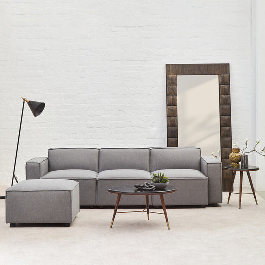 Toulouse Grey Fabric Modular Ottoman with Wood Frame