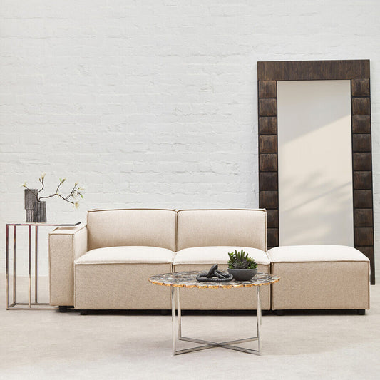 Toulouse Cream Fabric Modular Ottoman with Wood Frame
