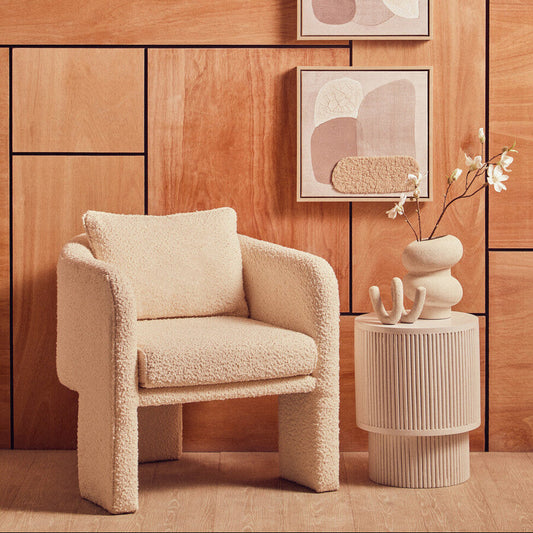 Ozzero Ivory Boucle Fabric Armchair