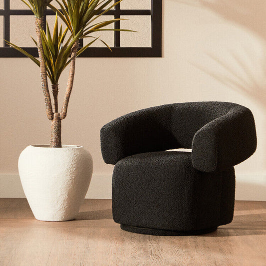 Oliveto Black Boucle Fabric Revolving Armchair