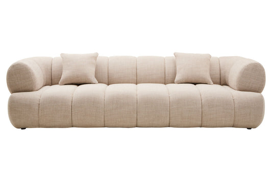 3 Seater Cream Linen Curved Sofa | Ordona