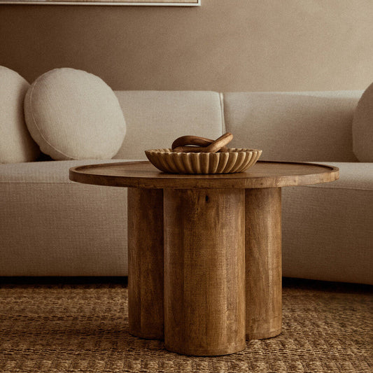 Walsa Natural Mango Wood Column Detail Coffee Table