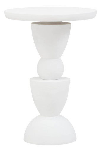 Whitewash Mango Wood Round Top Side Table with Sculptural Pedestal Base, Walsa