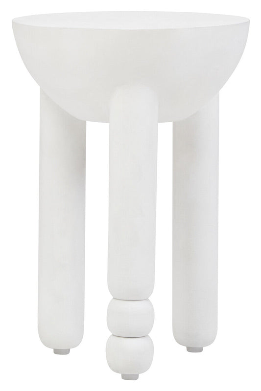 Whitewash Mango Wood Round Side Table with Column Detail Base, Walsa