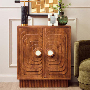 Sangar Natural Carved Mango Wood 2 Door Cabinet