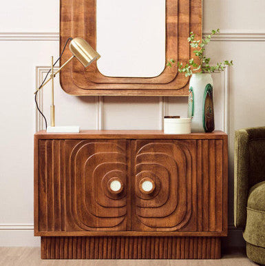 Sangar Natural Carved Mango Wood 2 Door Sideboard