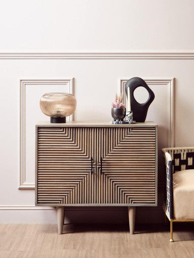 Satna Jute Black and White Design Mango Wood Sideboard