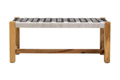 Satna Black and White Jute Bench with Wood Frame