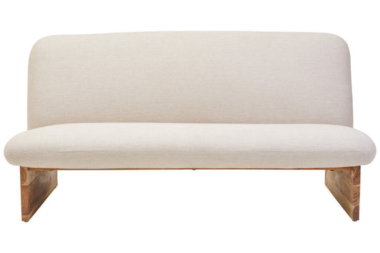 2 Seater Armless Cream Textured Linen Sofa with Wood Base, Parova