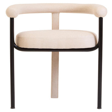 Cream Textured Linen Dining Chair with Black Metal Frame | Perdoba