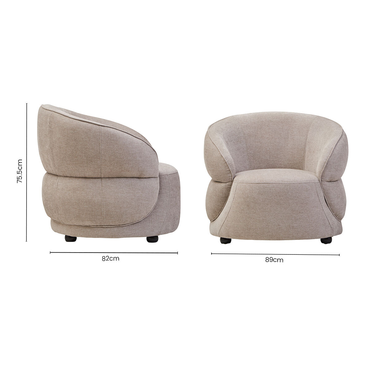 Taupe Chenille Effect Curved Chair | Daphne
