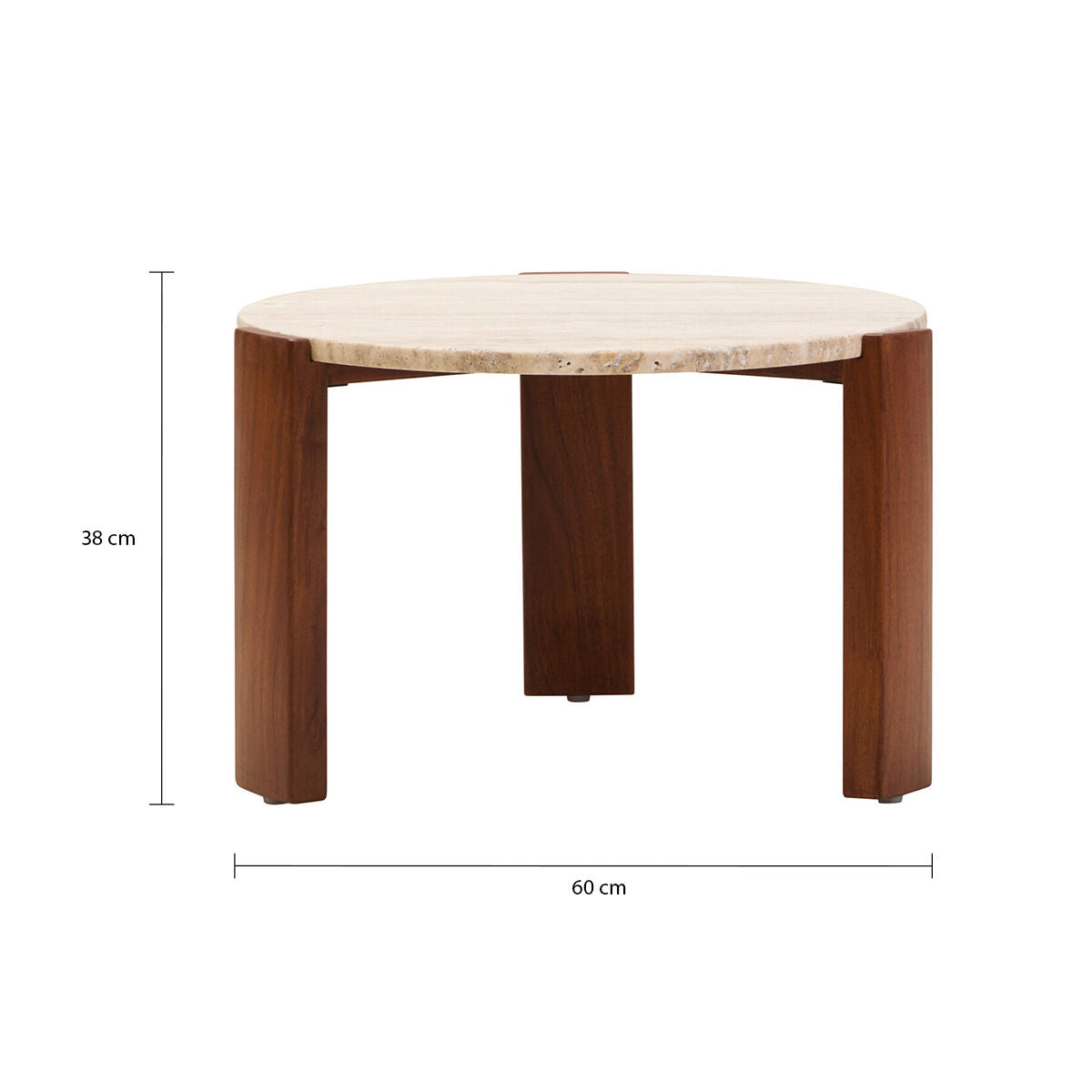 Palermo Travertine and Natural Acacia Wood Small Round Coffee Table