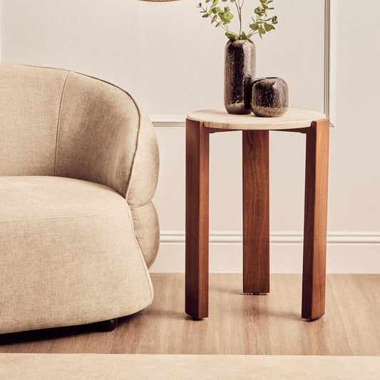 Palermo Travertine Top Round Side Table