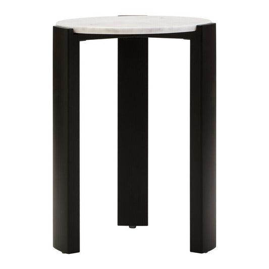 White Marble Top Round Side Table with Black Acacia Wood Legs, Palermo