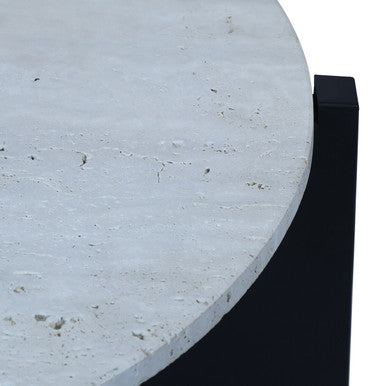 Winton Travertine Top Coffee Table With Black Acacia Wood Frame