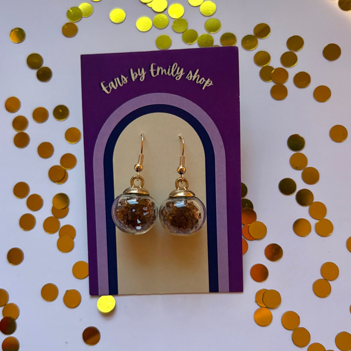 Brown sparkle gem bauble Christmas dangle earrings gold plated
