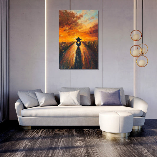 Sunset Roadway Motorbike Canvas