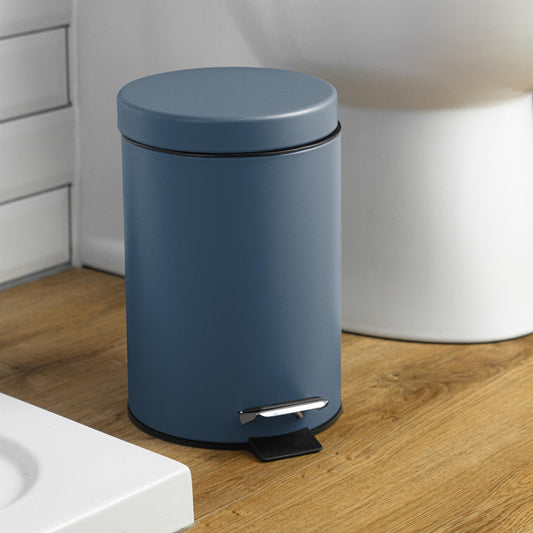 3L Matt Blue Round Stainless Steel Bathroom Pedal Bin