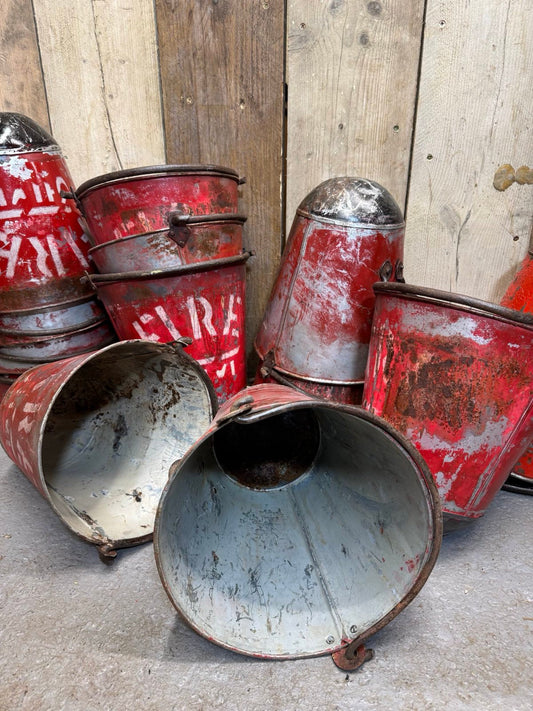 Vintage Galvanised Hanging Fire Bucket Hanging Basket / Plant Pot Planter Pail