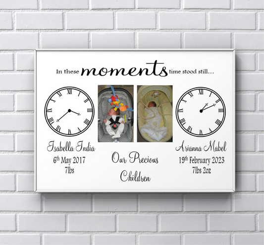 Nursery Print - Personalised Newborn baby Print 'In these moments time stood still'
