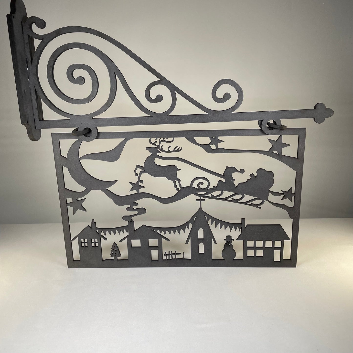 Hanging Novelty Santa Scene Sign - Handmade Ornament by Curious Rabbit ®