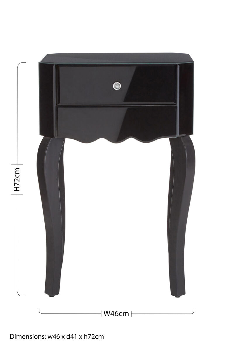 1 Drawer Black Mirrored Glass Top Side Table with MDF Base, Orchid