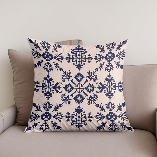 Blush Pink and Navy Modern Folk Art Cotton Cushion