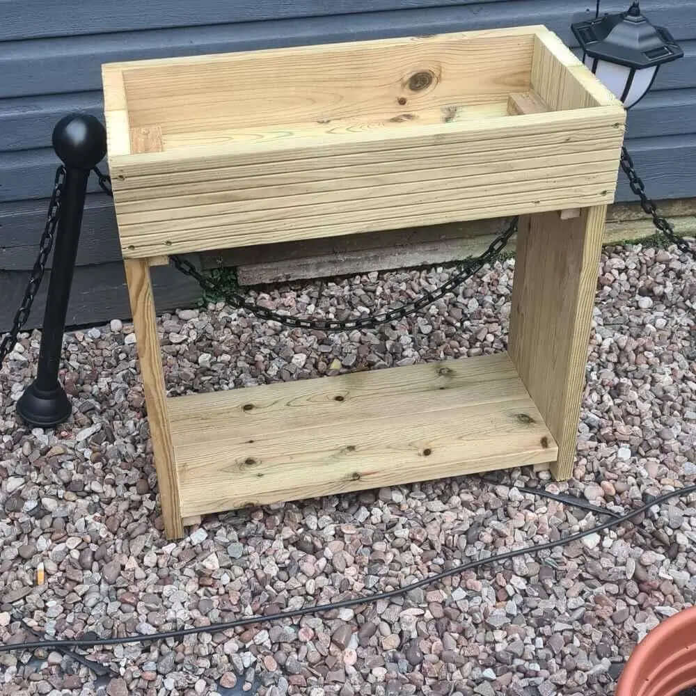 60cm high wooden garden troughs on legs with bottom shelf