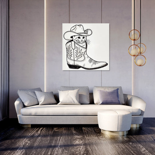Whimsical Cat in Cowboy Boot Canvas