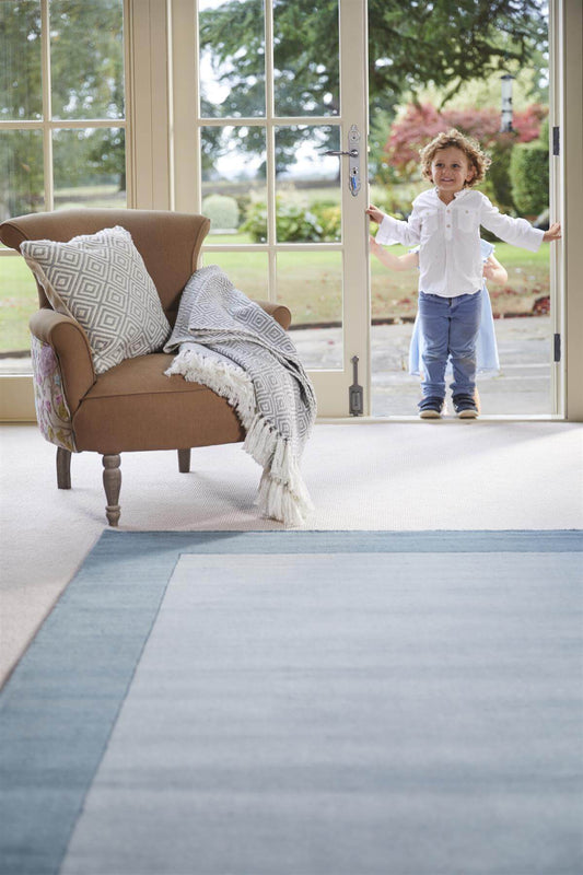 Bordered Duck Egg Blue Wool Rug