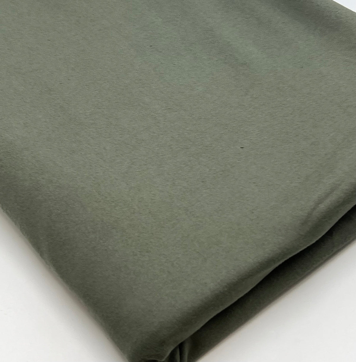 **SALE** Khaki Green Cotton Stretch Jersey 200 GSM 95/5 Lycra 4 Way Stretch