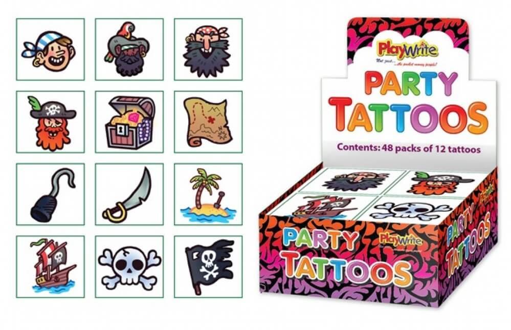 Children's Colourful Pirate Themed Temporary Tattoos (Pack of 12)