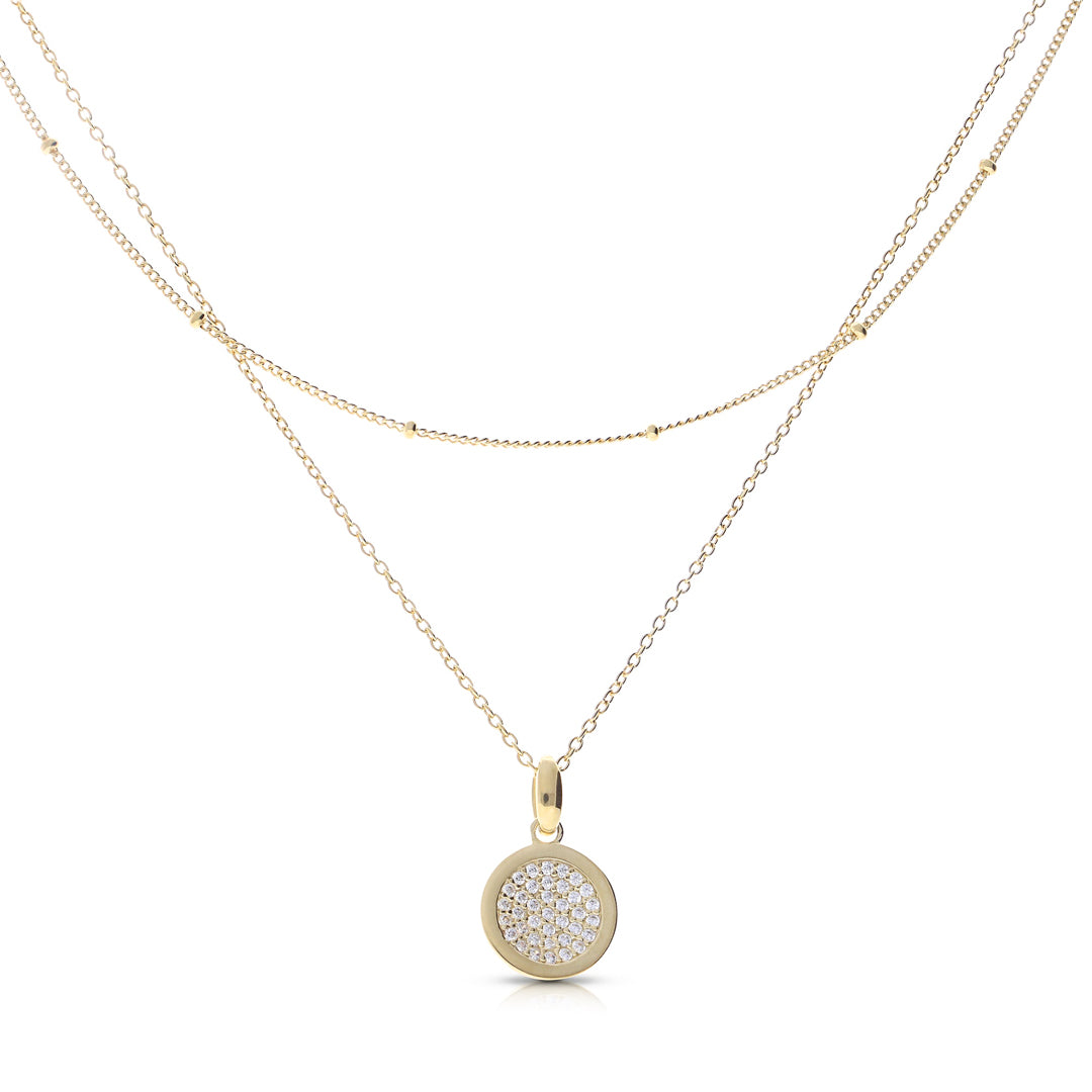 Diamonfire Layered Ball Chain Necklace with Pave Zirconia Pendant