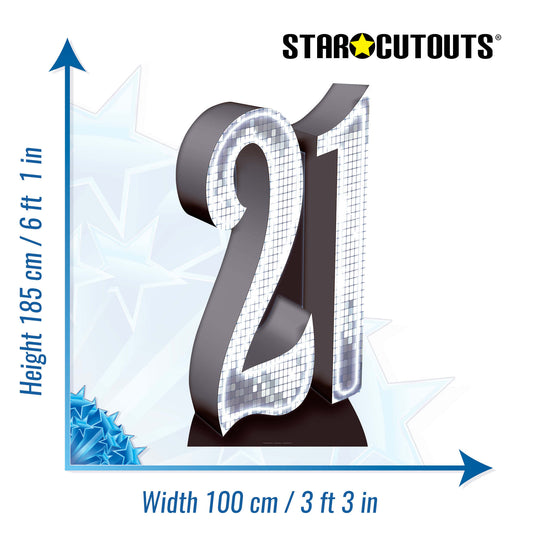 SC632 SILVER number 21 Cardboard Cut Out Height 185cm