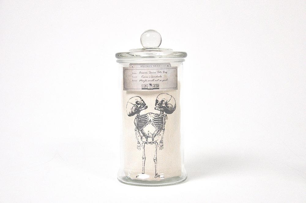 Mr Sci Glass Specimen Jar & Science Tote Bag Together Forever (Conjoined Twins)