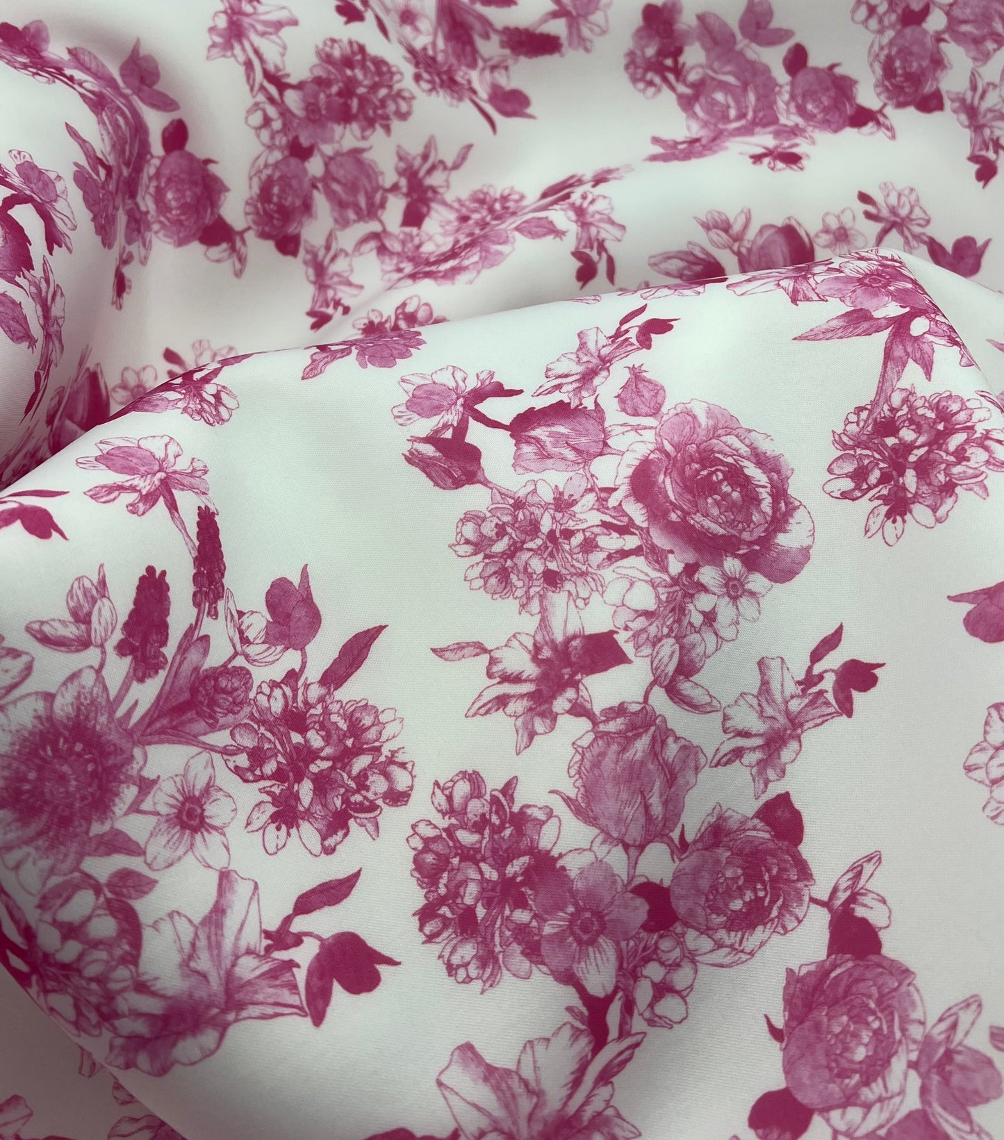 Pink Flower Scuba Foam 3D Mono Jersey Fabric 2 Way Stretch