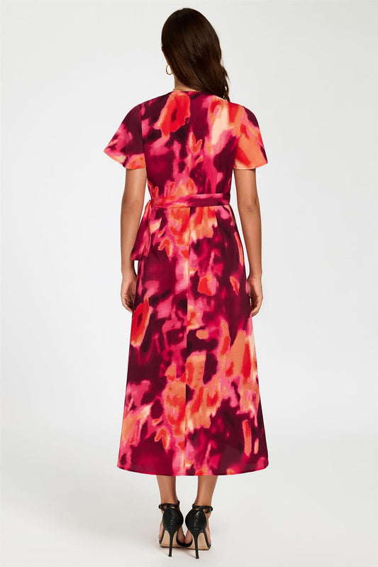 Abstract Print Wrap Maxi Dress In Burgundy