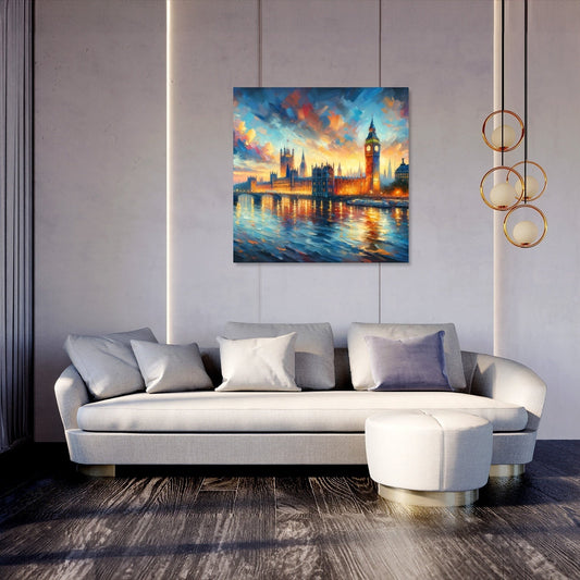 London Parliament Sunset Impression Canvas