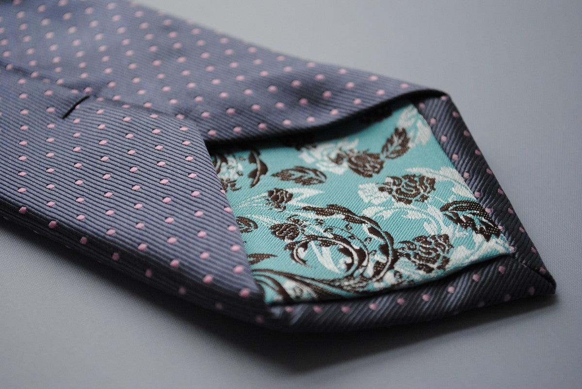 dark grey tie with pale pink pin spots