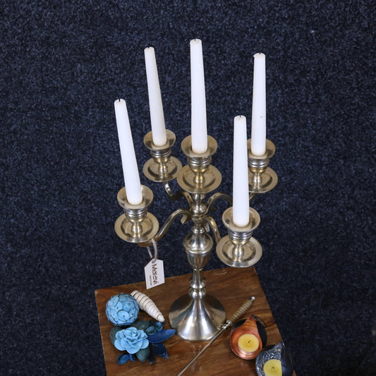 Baloki Antiqued Gold 5 Candle Candelabra Centerpiece 42cm