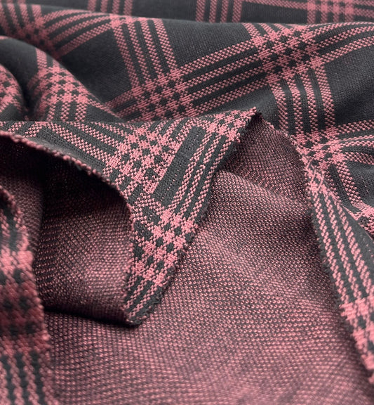 Burgundy Check Jacquard 2 Way Stretch Fabric