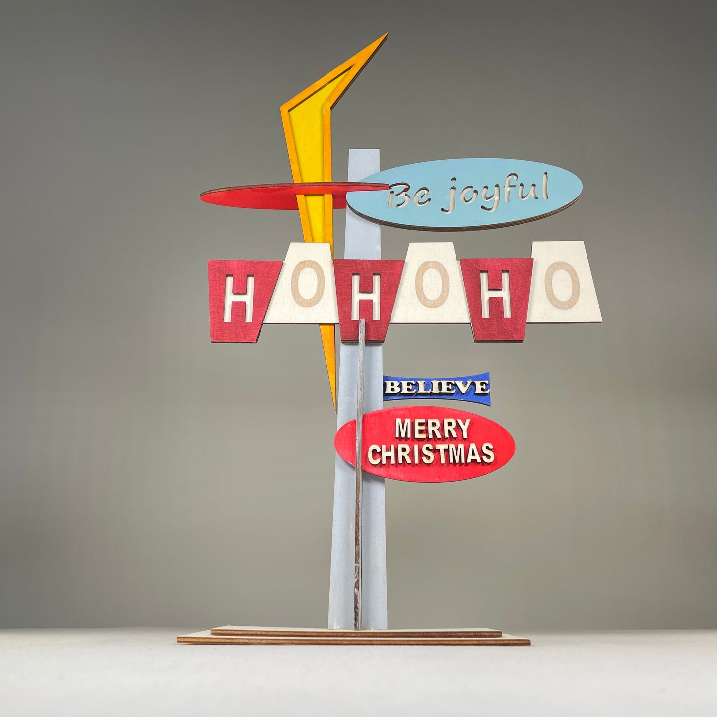 Retro Ho Ho Ho Sign - Handmade Ornament by Curious Rabbit ®