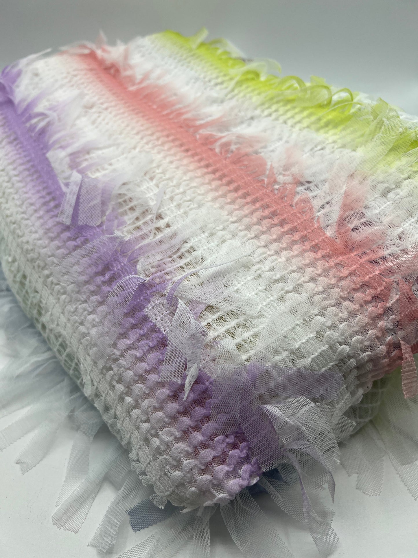 Multi Stripe Textured Mesh Tassel Fabric 2 Way Stretch