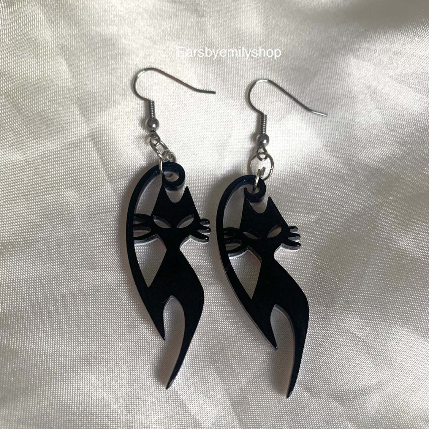 Black and white cat dangle earrings