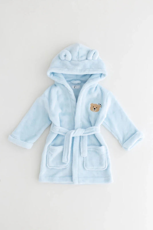 COZY Bear Hooded Dressing Gown Bear Ears - Blue