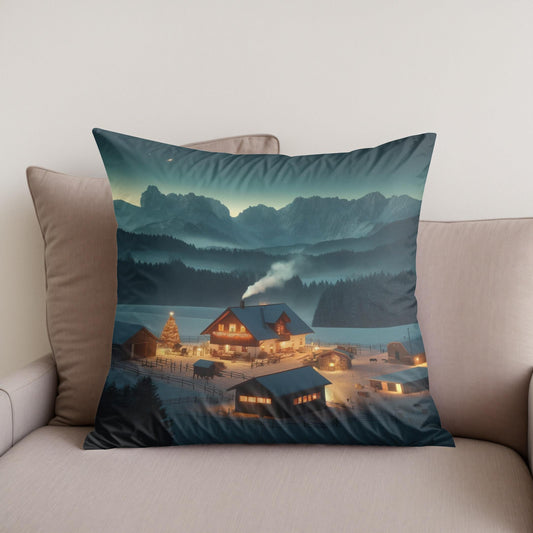 Mountain Farm Holiday Night Cotton Cushion