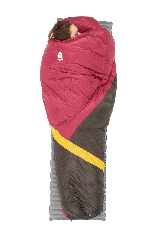 Sierra Designs Women's Cloud 20°F (-7°C) 800-Fill DriDown Sleeping Bag - Regular - Sangria/Yellow/Peat
